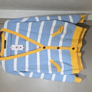 Merokeety Blue, Yellow & White Striped Sweater Womens Size Medium